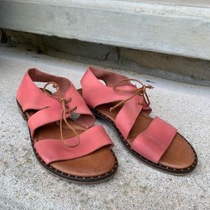Sundance Pink Leather Lace-Up Women's Sandals